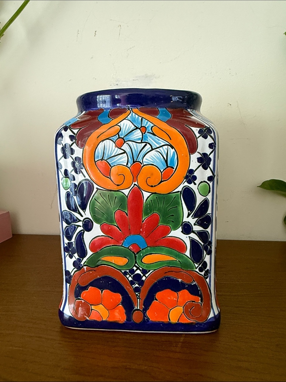 Handpainted Talavera-Style Ceramic Vase - Multicolor Floral